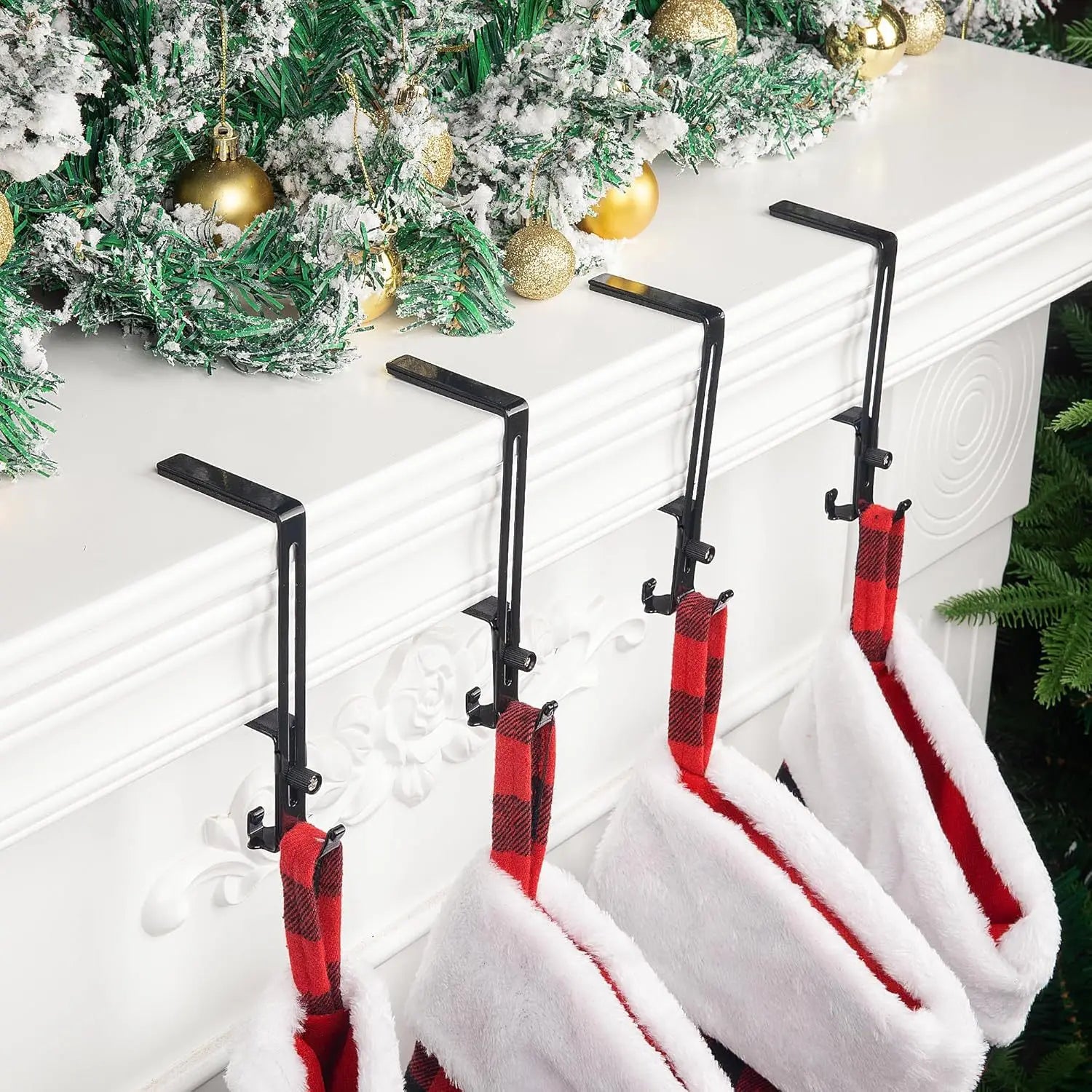 4Pcs Christmas Stockings Holder Hanger Metal Hooks for Hanging Stockings Stocking Holders for Mantle for Christmas Decoration